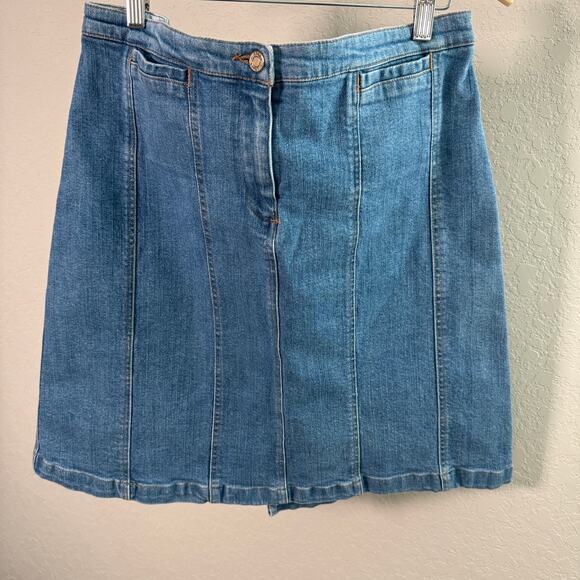 Jones Sport Dresses & Skirts - Women's Jones Sport Paneled Denim Blue Jean Button Zip Front Mini Skirt Sz 12